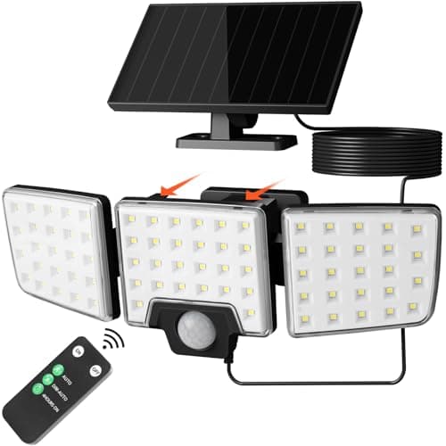 Image of Lepro Solar Security Lights Outdoor Motion Sensor, 2 in 1 Separated and Integrated Remote Control IP65 Waterproof Solar Lights with 3 Light Modes, 3 Heads Solar Floodlight for Garden Yard