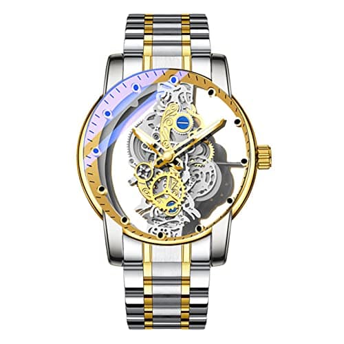 Image of FORSINING Skeleton Watches for Men Luxury Quartz Wristwatch Stainless Steel Fashion Business Waterproof Transparent Dial Watch Luminous