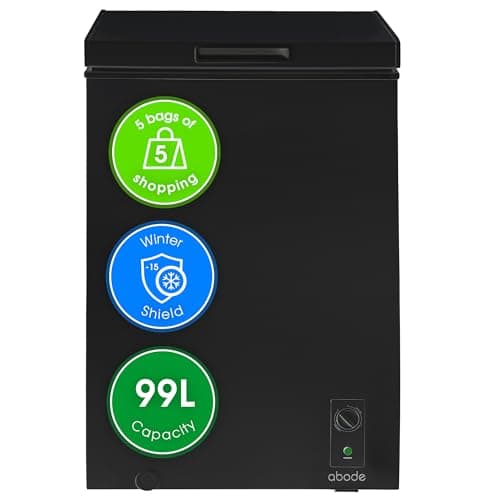 Image of Abode Freestanding Black Chest Freezer 99L with Removable Wire Basket & Counter Balance Lid, Adjustable Thermostat, 4 Star Freezer, Suitable for Garages & Outbuildings A99CF0E1B