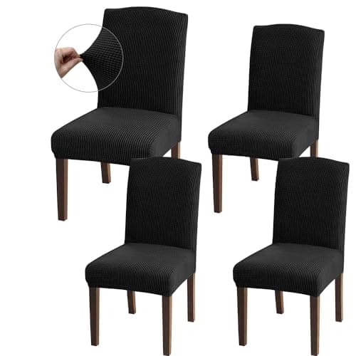 Image of Granbest High Stretch Dining Chair Slipcovers, Universal Fit Jacquard Parson Dining Chair Covers, Removable Chair Protectors for Dining Room, Kitchen, Restaurant and Hotel (Set of 4, Black)