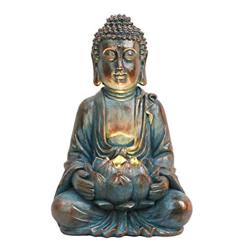 Image of TERESA'S COLLECTIONS Garden Ornaments Outdoor, Bronze Meditating Buddha Statue with Solar Lights Lotus, Waterproof Resin Zen Ornaments, Indoor Outdoor 18CM