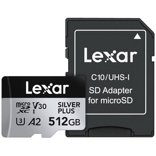 Image of Lexar 512GB Professional Silver Plus Micro SD Card, UHS-I, C10, U3, V30, Full HD & 4K, Up to 205/150 MB/s microSDXC Memory Card, for Videographers, Gamers (LMSSIPL512G-BNANU)