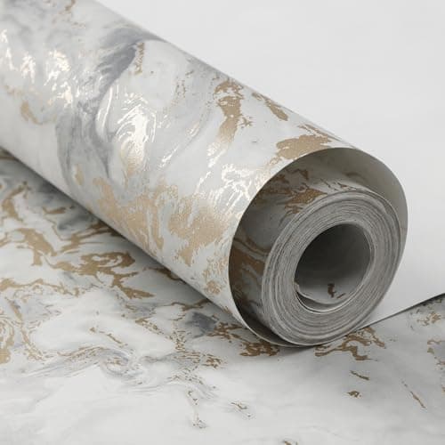Image of Trafagala Cream Marble Wallpaper Luxury Gold Metallic Glitter Wallpaper for Bedroom Adults Living Room - Beige Elegant Ripple Liquid Swirl Effect with Gold Shimmer - Smooth Finish
