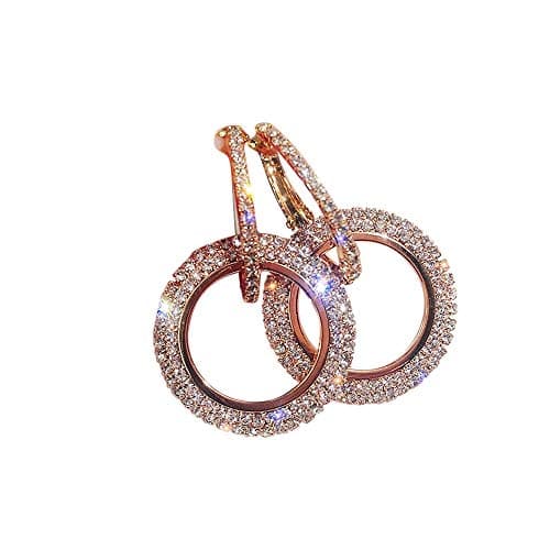 Image of Women Earrings Mother's Day Easter Gifts Rosegold Round Fashion Luxury Diamond Earrings Glitter Women Gold Silver Earrings Faux Diamond Earrings for Women (Rose Gold, One Size)