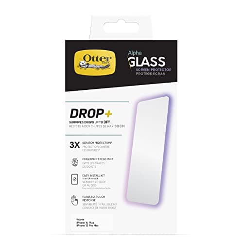 Image of OtterBox Alpha Glass Screen Protector for iPhone 14 Plus/iPhone 13 Pro Max, Tempered Glass, x3 Scratch Protection, Survives Drops up to 3ft, Antimicrobial Protection