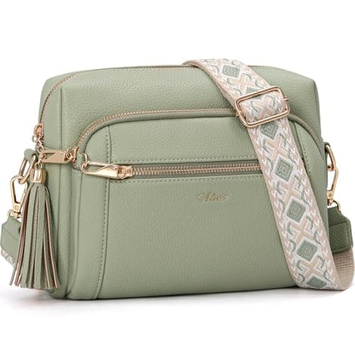 Image of HILAEX Women's Cross Body Bags, Crossbody Bags for Women with Anti-Theft Function 4 Zip Compartments Women Shoulder Handbags with Adjustable Wide Strap Light Green