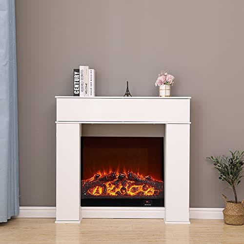 Image of FUSIDE Fireplace Surround Wooden Storage Freestanding Fireplace Cover,3 Hidden Storage Shelf,White Painted,107x18x100cm(Without Fire)(WxDxH)
