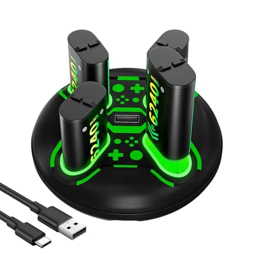 Image of 4 x 6240mWh Rechargeable Battery Pack for Xbox Series X/S, Xbox One S/X/Elite,Xbox Controller Battery Pack with USB-C Fast Charging Station,4-6H ultra-long battery life,RGB LED indicator