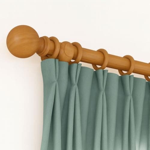 Image of FAHD Traders Beechwood Wooden Curtain Pole | Fixed-Length Beech Wood Rod with Rings, Brackets & Finials | Ideal for Eyelet Curtains | Four Size Options (120–300 cm) (150 cm Fixed Length)