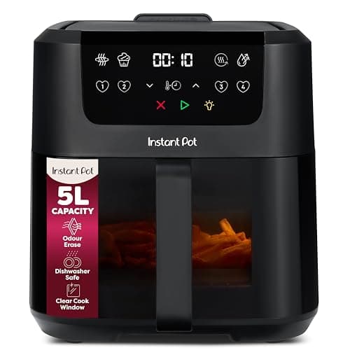 Image of Instant Pot - Vortex Compact Black Air Fryer - 5L Basket, Family Size, 4 in 1 - Air Fry, Food Dehydrate, Bake, Reheat, Non-Stick, Easy Clean, Dishwasher Safe, Electric