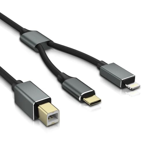 Image of OTraki 2-in-1 MIDI Cable Printer Cable 1.5m, Type-C/Lightning to MIDI Cable Type C Compatible with Samsung, Huawei Laptop, USB C to USB B Cable for Digital Piano, MIDI Keyboard, Audio Interface, Gray