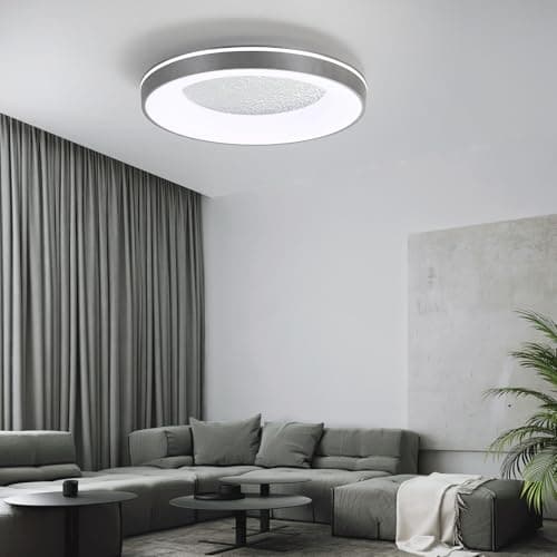 Image of Mikeru LED Flush Ceiling Light, 40cm Grey Round Ceiling Light Non-dimmable 3000K/4500K/6500K Color Change Only with Wall Switch Hallway Large Lights Without Remote Control for Living Room, Office