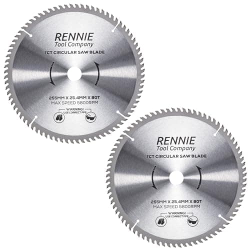 Image of 2 Pack - 255mm x 80T x 25.4mm Bore TCT Circular Wood Saw Blades Fits Evolution Saws & Evolution Rage Saws. 255mm Saw Blades 25.4mm Bore With 80 Teeth. Fine Cutting Mitre Saw Blade. 10" (10 inch)