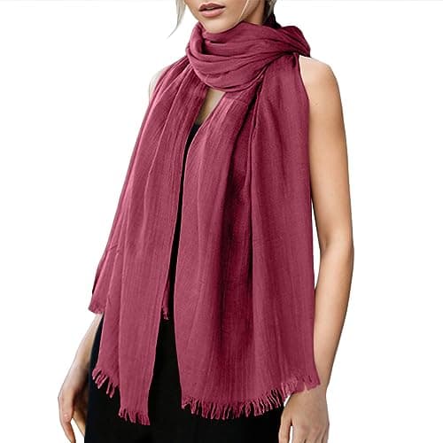 Image of Generisch Women's Plain Cotton Linen Scarf for All Year Round Beach Striped Scarf, Hot Pink, One Size