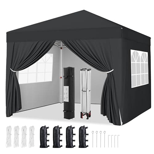 Image of Yaheetech Pop-Up Gazebo 2x2 with 4 Removable Side Panels, Silver-costed Oxford Marquee Canopy with Wheeled Bag & Sandbags, Metal Frame Shelter Tent for Outdoor Garden Party Camping, Black