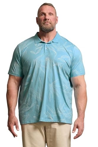 Image of BadRhino Big & Tall Leaf Print Polo Shirt - Men's - Plus Size Curve Light Blue