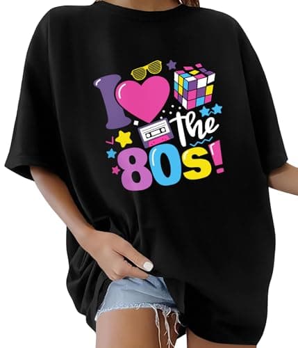 Image of Lonya Women's T-Shirts Oversized Tops for Women Y2k Sun and Moon Graphic Tee Round Neck Bohemia Vintage Ladies Short Sleeve Retro Summer Casual Baggy Cotton Tee Tops, I-Black, M
