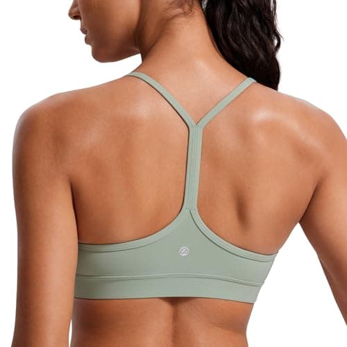 Image of CRZ YOGA Women's Butterluxe Padded Sports Bra - Low Impact Y Back Strappy Bra Racerback Spaghetti Straps Gym Yoga Bras Green Palm Court M