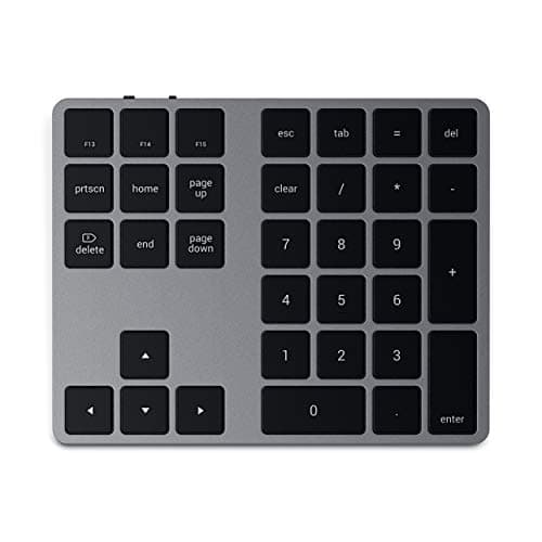 Image of Satechi Bluetooth Extended Numeric Keypad, Slim Rechargeable 34-Key Numberpad for MacBook Air & Pro M5 M4, iPad Air & Pro M5 M4 M3, iPad Mini, Mac Mini - Space Grey, 𝗨𝗦 𝗟𝗮𝘆𝗼𝘂𝘁