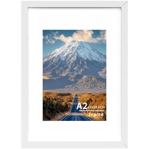 Image of A2 Picture Frame,A2(42x59cm) Wooden Frame,Wall-Mounted Poster Frame, Photo Frames with Acrylic Glass (Not Glass), Landscape or Portrait,A2 White Frames with A3 Mount,1 Pack