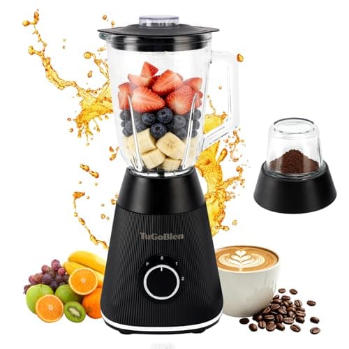 Image of TuGoBlen Food Processor with 51oz Glass Blender Jar & 6.7oz Glass Grinder Cup, Multi-Functional Table Blender for Smoothies, Shakes, Spices, Nuts, Baby Food, Jam