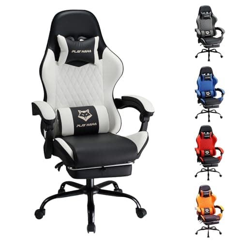 Image of play haha Gaming Chair Ergonomic Reclining Seat With Footrest Adjustable Headrest And Lumbar Cushion High Back Support Padded Armrests Faux Leather Finish,Desk Chair