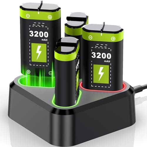 Image of 4x3200mAh Xbox Controller Battery Packs, Compatible with Xbox Series X/Xbox Series S/Xbox One/Xbox One S/X/Elite Controller, Rechargeable Battery kit with Station & Type-C Cable