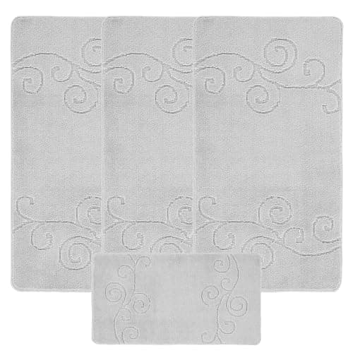 Image of emmahome ROMANY GYPSY WASHABLE 4PCS MAT/RUG SET, CARAVAN/MOBILE HOME TOURER SIZES, 67X120CM, SELENA (L.Grey)