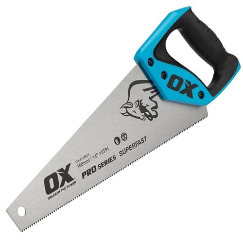 Image of OX Pro Toolbox Hand Saw 350mm, Compact & Portable, Double Ground Hardened Steel Blade, 15 TPI for Superfast Cuts, Ergonomic Soft Grip Handle, Built-in Angle Guides, OX-P135635