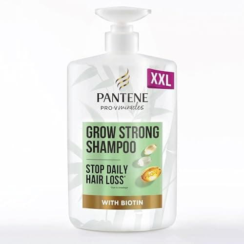 Image of Pantene Grow Strong Shampoo with Biotin & Protein Strengthener 1L XXL pump. Helps Reduce Hair Loss Due to Breakage for Hair that Grows Long & Strong. For Dry Damaged Hair, helps promote hair growth.