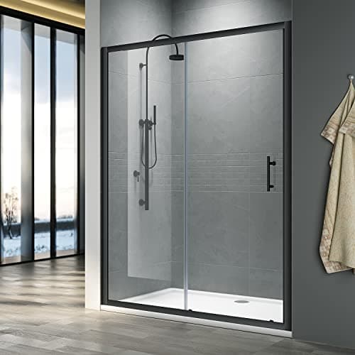 Image of ELEGANT 1100mm Black Sliding Shower Enclosure for Wetroom Cubicle in 6mm Safety Glass Screen Shower Door