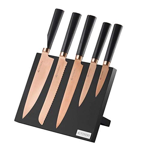 Image of Viners Titan Knife Block Set of 6 Pieces; 5 Kitchen Knives & Magnetic Knife Holder; Chef, Bread, Carving, Utility & Paring Knives, Grey, Stainless Steel, 0305.141