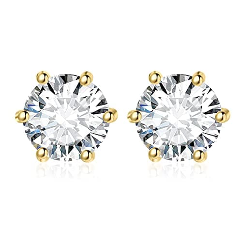 Image of JewelryPalace Round Cut 4ct Cubic Zirconia Solitaire Stud Earrings for Women, 925 Sterling Silver 14k Yellow Gold Plated Earrings for Her, Classic Simulated Diamond Earrings Jewellery Sets