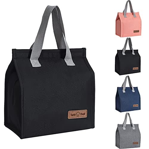 Image of Yikki Lunch Bags for Women Men, Reusable Insulated Leakproof Lunch Box Tote Bag, Cool Bags for Kids Girls Boys Adults, Thermal Cooler Bag for Work School Picnic Travel (Black)