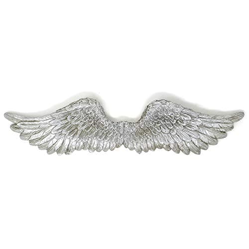 Image of The Leonardo Collection Large Silver Art Angel Wings Wall Plaque 33"
