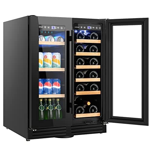 Image of COSTWAY Dual Zone Wine Beverage Refrigerator, 120L Double Door Commercial Bottle Fridge with LED Lights, 2 Independent Control Zones, Removable Shelves & Safety Lock, Bar Beer Drink Fridge (Black)