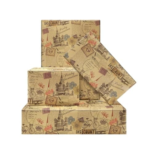 Image of Vintage Russian Paris Bicycle Wrapping Paper, 4 Sheets Vintage French Romance Design Kraft Wrapping Paper 50x70cm, Kraft Traveller Gift Wrap Folded Flat for Birthday or Wedding