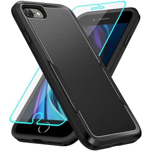 Image of Jihucase for iPhone SE 2020/2022/SE3 iPhone 7/8 Case with Screen Protector: Heavy Duty Protective Anti-scratch and ShockProof Double-Layer Protection Cover for iPhone SE iPhone 7/8 (Black)