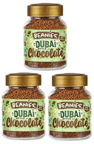 Image of Beanies Dubai Style Chocolate Flavoured Instant Coffee 150g (3 x 50g Jars) – Sugar-Free, Low-Calorie, Vegan, Dairy-Free, Nut-Free, Quick Brew Freeze-Dried Coffee