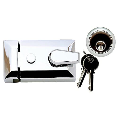 Image of YALE Type Narrow Deadlocking Night Latch Polished Chrome Cylinder + 2 Keys