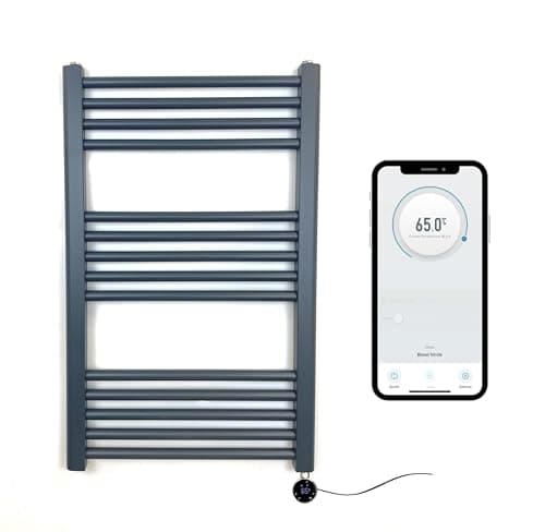Image of Greened House Anthracite Electric Smart WiFi Controlled Heated Towel Rail 500mm W x 800mm H Flat 7 Day Programmable Timer App Compatibility