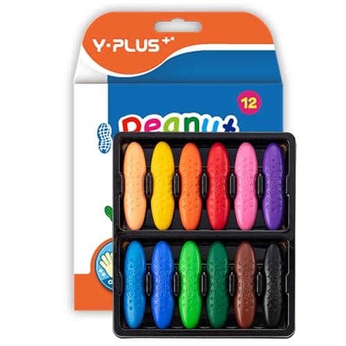 Image of YPLUS Peanut Wax Crayons for Toddlers, 12 Colours, Non-Toxic, Easy to Hold, Washable, Safe Toddler Colouring Pens for Children, Painting Accessories
