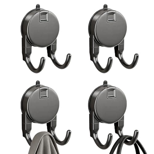 Image of Crevice Self-Adhesive Double Prong Hooks – 4 Pack, Heavy Duty Sticky Hooks Supporting 5KG for Hanging Towels Coats & Accessories on Doors and Walls in the Bathroom, Shower & Kitchen (Dark Grey)