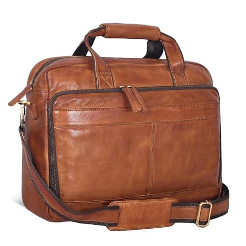 Image of Oak Leathers Messenger Bag for Men and Women - Laptop Briefcase Bag For College, Office, Adjustable Shoulder Strap (Tan New Vintage)