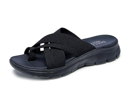 Image of Skechers Wide Fit Summits Fantasy Walk Sandals - Black Size 5