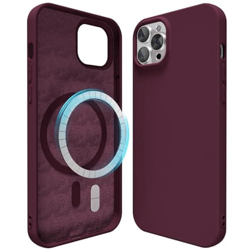 Image of oakxco Silicone Case for iPhone 12 Pro Max Case Magnetic, Compatible with Magsafe Wireless Charging, Slim Thin Soft Rubber Gel, Girly Cute Trendy Hard Shell Mag Safe Cover for Women, Burgundy Maroon
