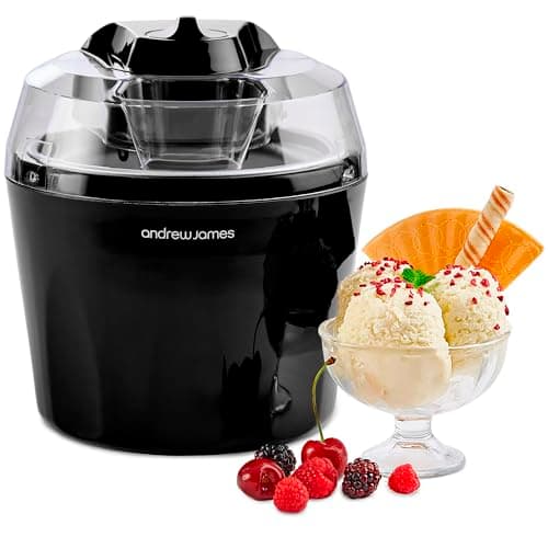 Image of Andrew James Ice Cream Maker 1.5L – Ice-cream Maker, Gelato & Sorbet Machine for Home, Homemade Frozen Dessert Maker Ice Cream Machine, Ready in 20 Minutes – Black