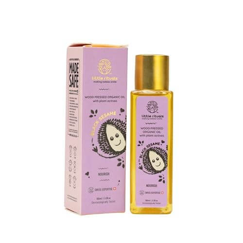 Image of Little Rituals Black Sesame - Baby Massage Oil Certified Organic, Wood Cold-Pressed for Skin and Hair with Swiss Plant Actives - Dermatologist Tested (100 ML)