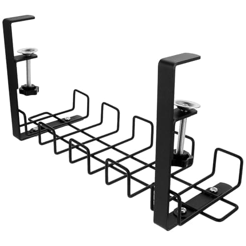 Image of GRIRIW Desk Cable Management Rack Wire Cable Tray Carbon Steel Power Strip Holder with Fixing Belt Home Office Cord Organizer Hanging Basket in Black