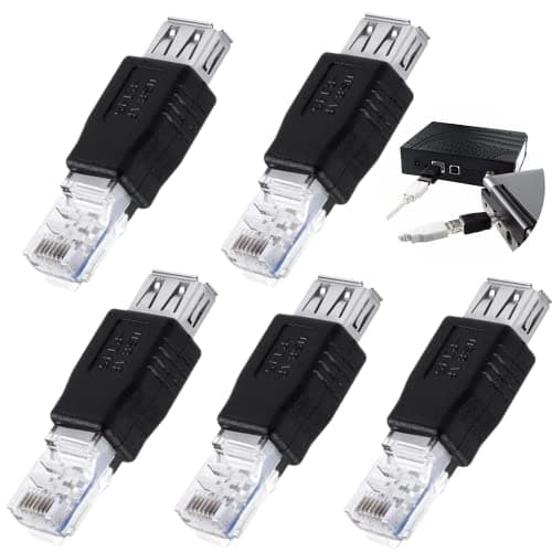 Image of LANDIANLD 5 Pack USB to Ethernet Adapter, USB to RJ45 Adapter Laptop LAN Network Cable Ethernet Converter Plug PC Crystal Head RJ45 Male to USB 2.0 AF A Female Adapter's Connector